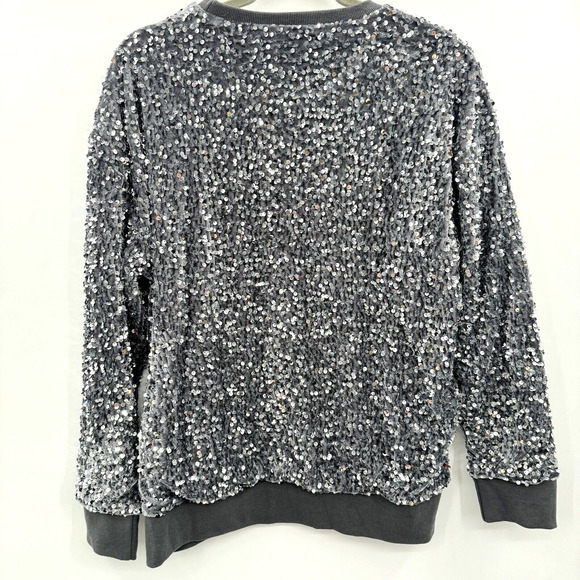 Shiraleah Allover Sequin Sweatshirt Size M Gray Silver Holiday Shimmer Sparkle - Picture 3 of 10